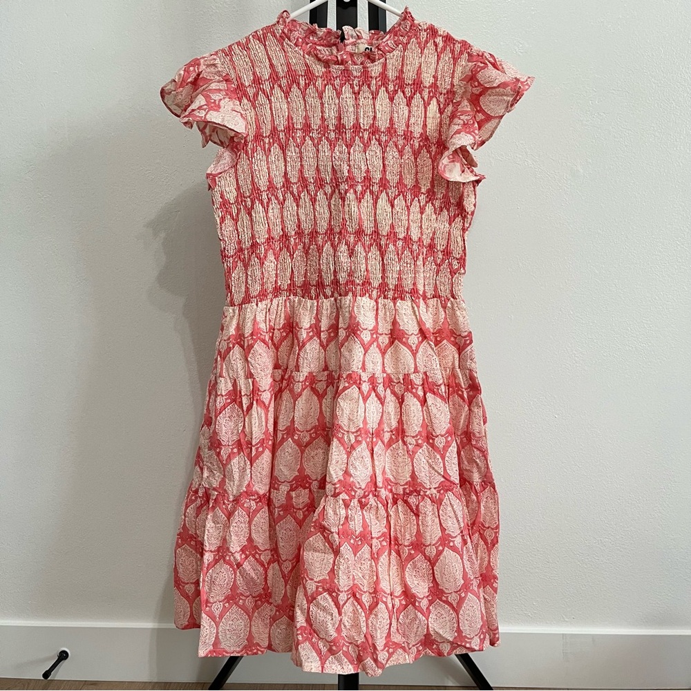 Sur La Vague SLV Mini Ruffled Pink Smocked Tiered Dress